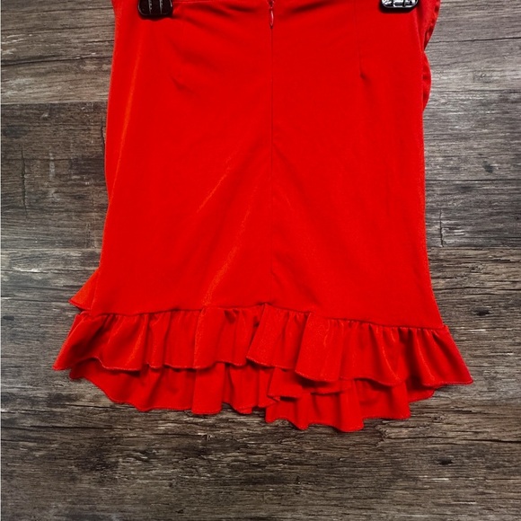 Red Ruched Ruffled Mini Pencil Skirt Size Medium - Picture 5 of 7